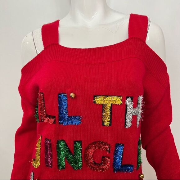 Francesca's Collections Red Christmas Sweater All the Jingle ladies holiday - Picture 4 of 9